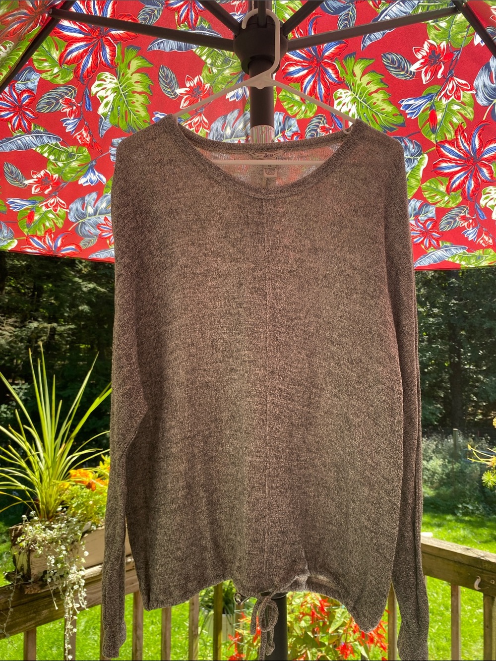 Bass Gray Crewneck Sweater with Drawstring Hem